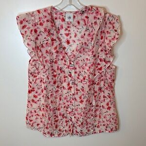 💖CAbi Pink Floral Ruffle Blouse
